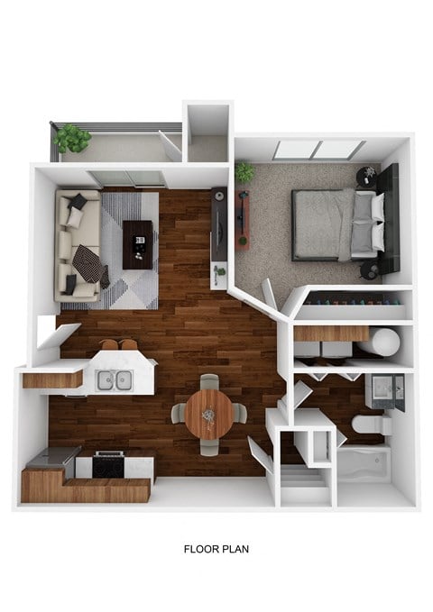 Floor plan for 1 bed, 1 bath, 635 sqft
